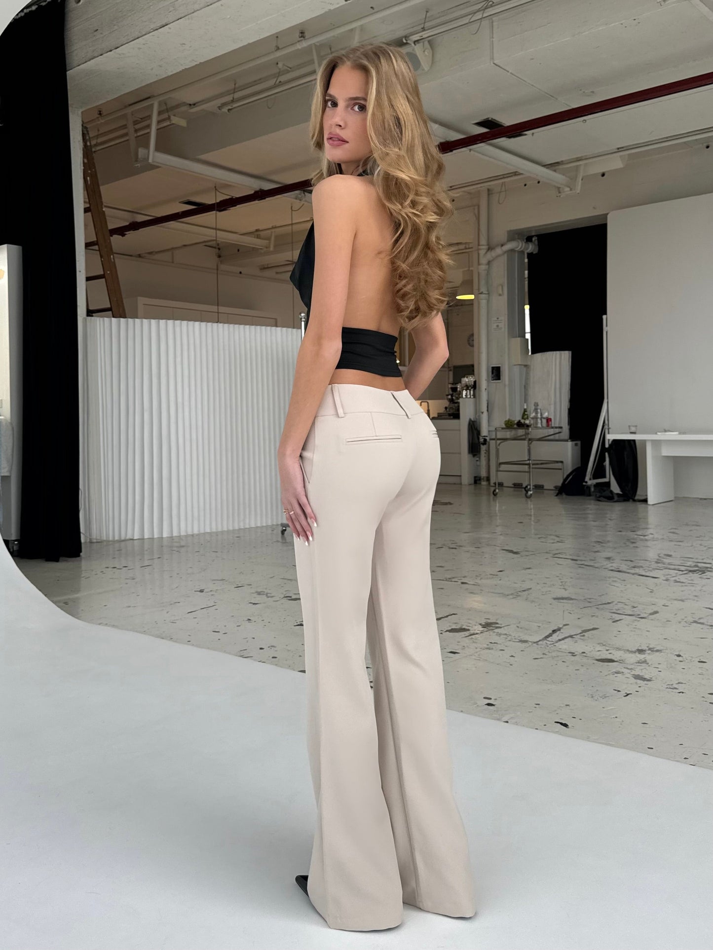 Pantalones de cintura baja Livia - Beige