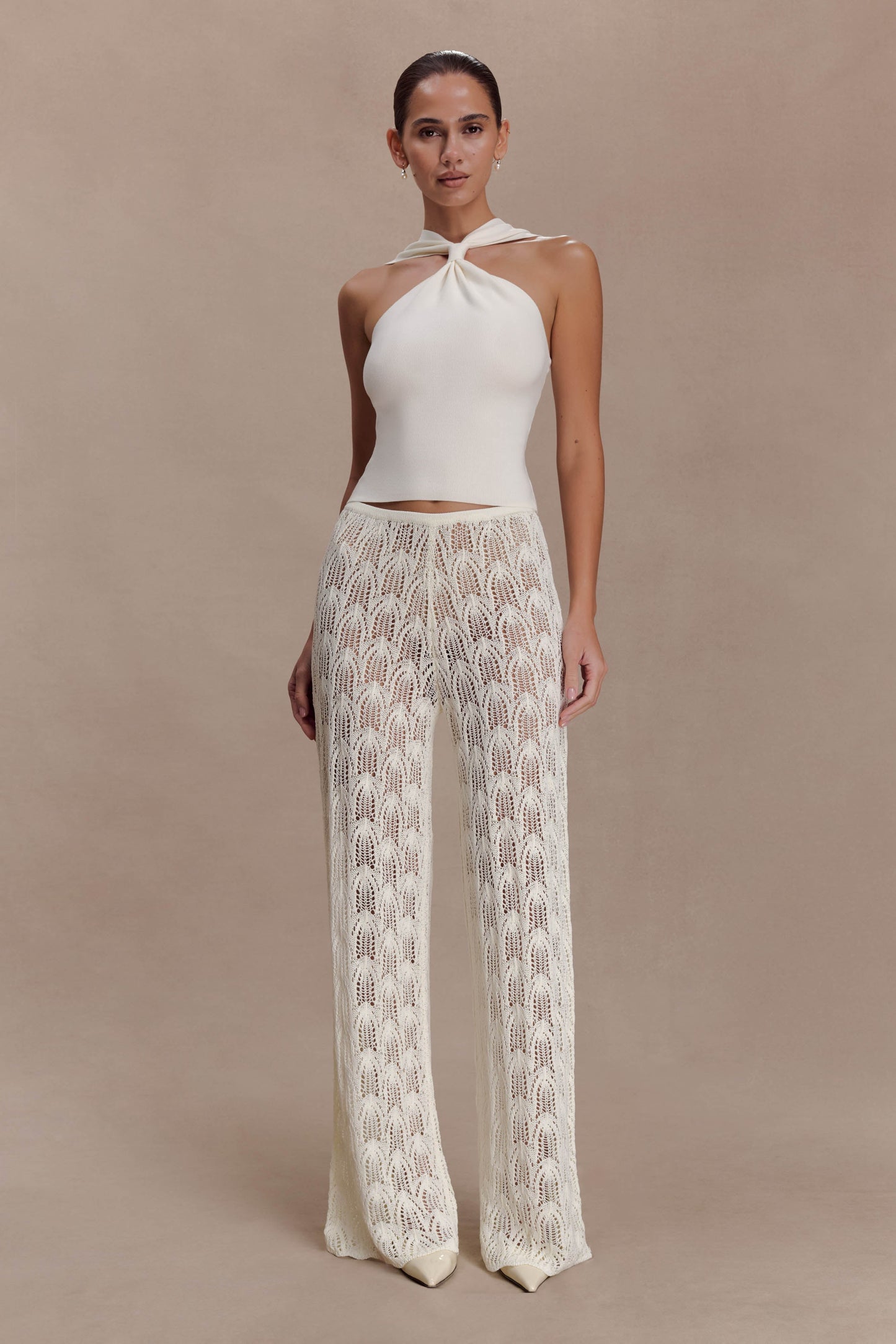 Top de punto con escote cruzado Angelika - Marfil