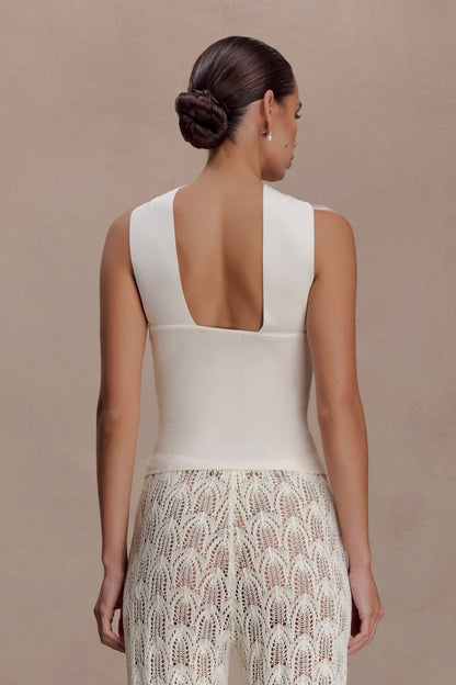 Top de punto con escote cruzado Angelika - Marfil