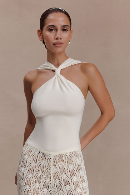 Top de punto con escote cruzado Angelika - Marfil