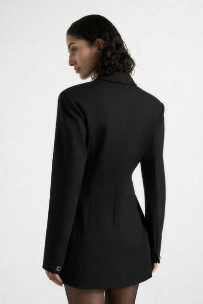 Amaya - Vestido blazer con botones y corte de reloj de arena - Negro