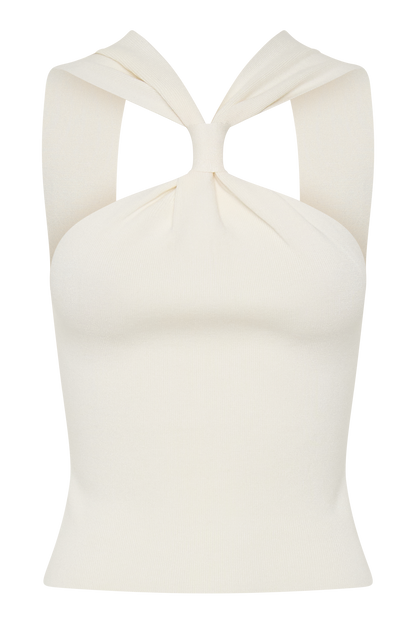 Top de punto con escote cruzado Angelika - Marfil