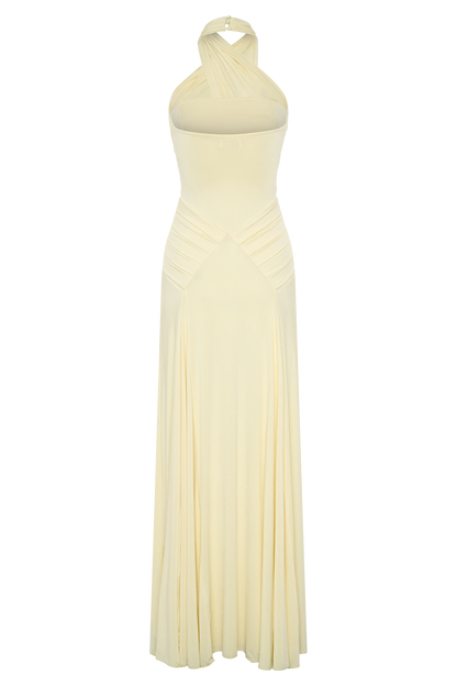 Vestido largo halter fruncido Indira - Limón