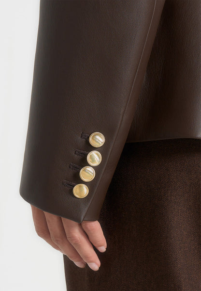 Ina - Blazer kimono de cuero con cintura ajustada - Marrón