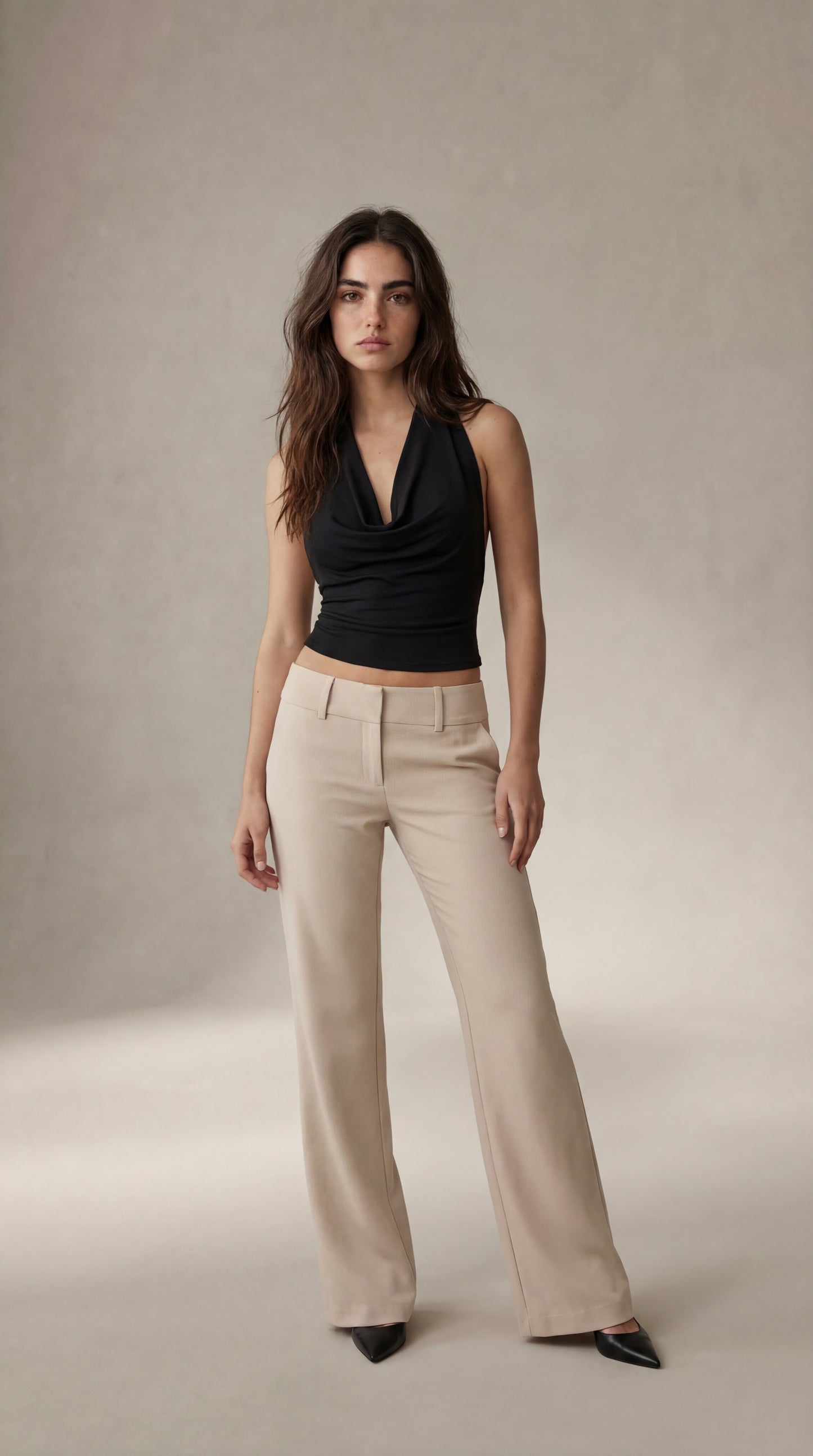 Pantalones de cintura baja Livia - Beige