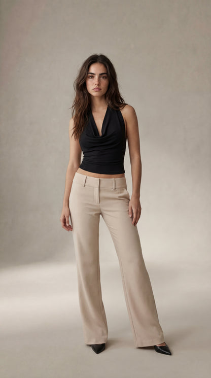 Pantalones de cintura baja Livia - Beige