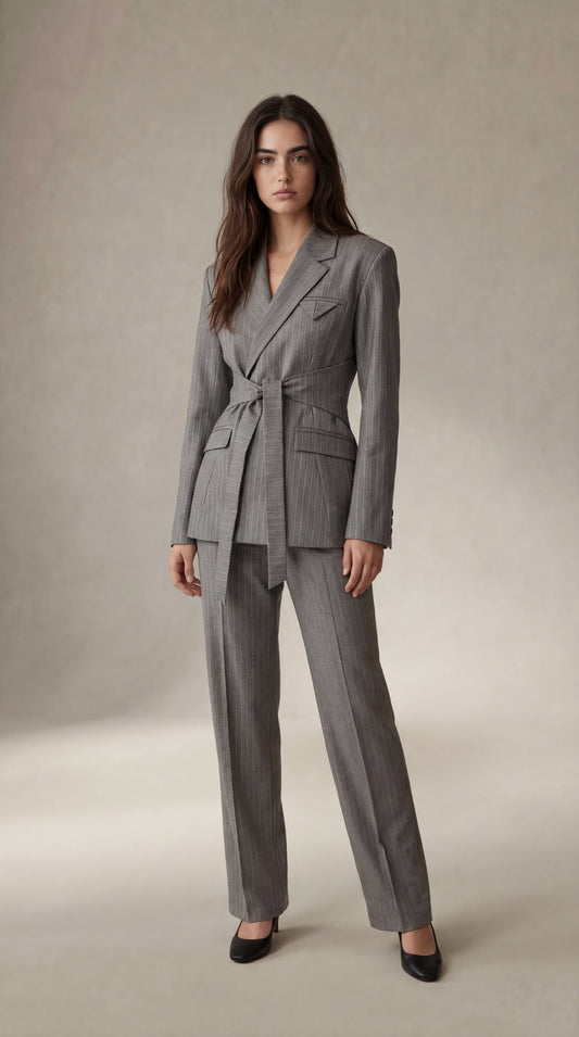 Delphine - Blazer cruzado con rayas diplomáticas - Gris