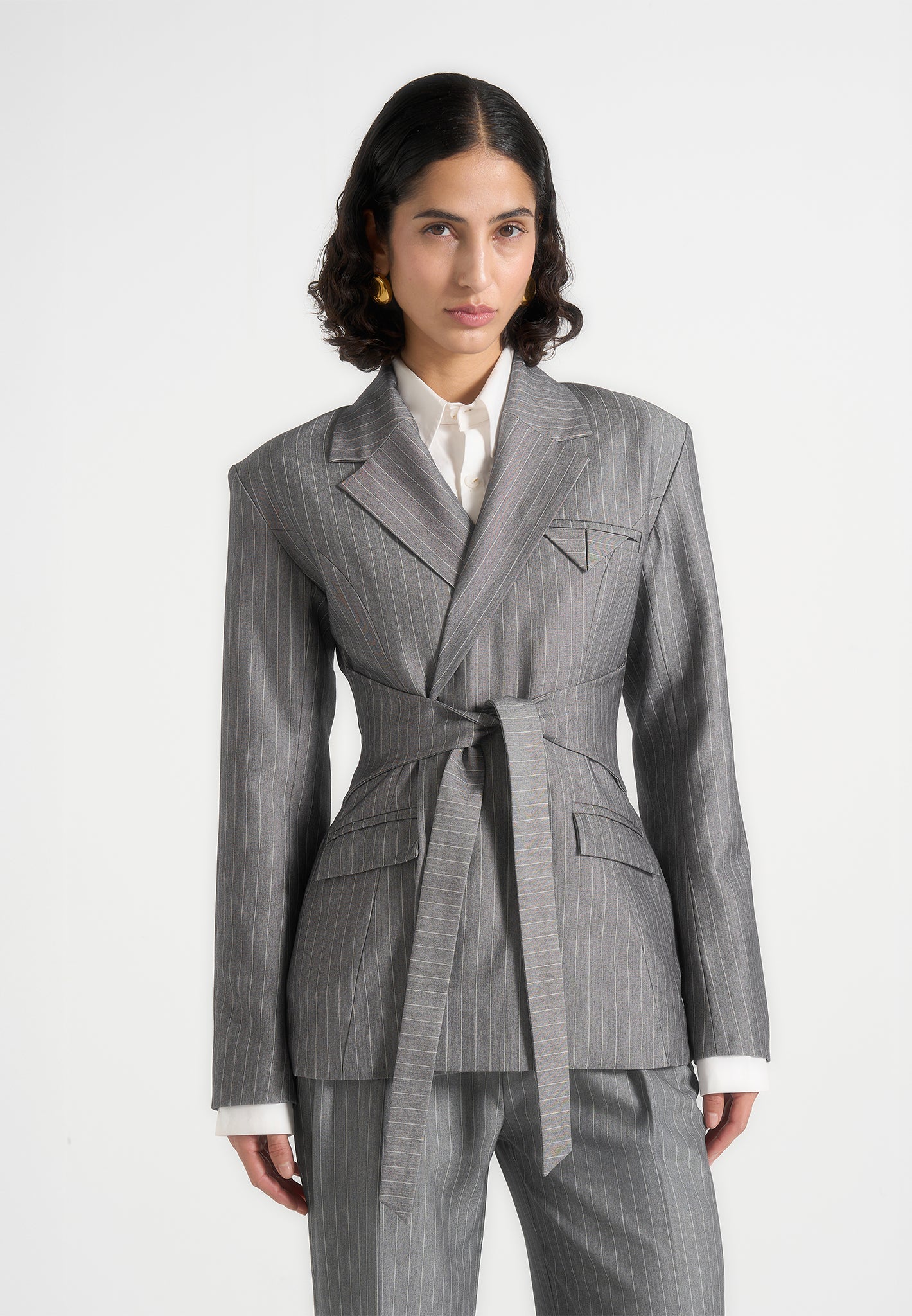 Delphine - Blazer cruzado con rayas diplomáticas - Gris