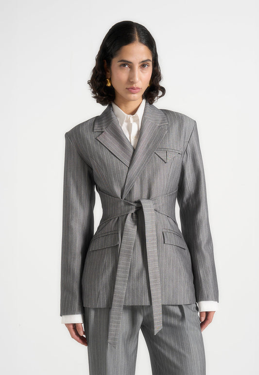 Delphine - Blazer cruzado con rayas diplomáticas - Gris