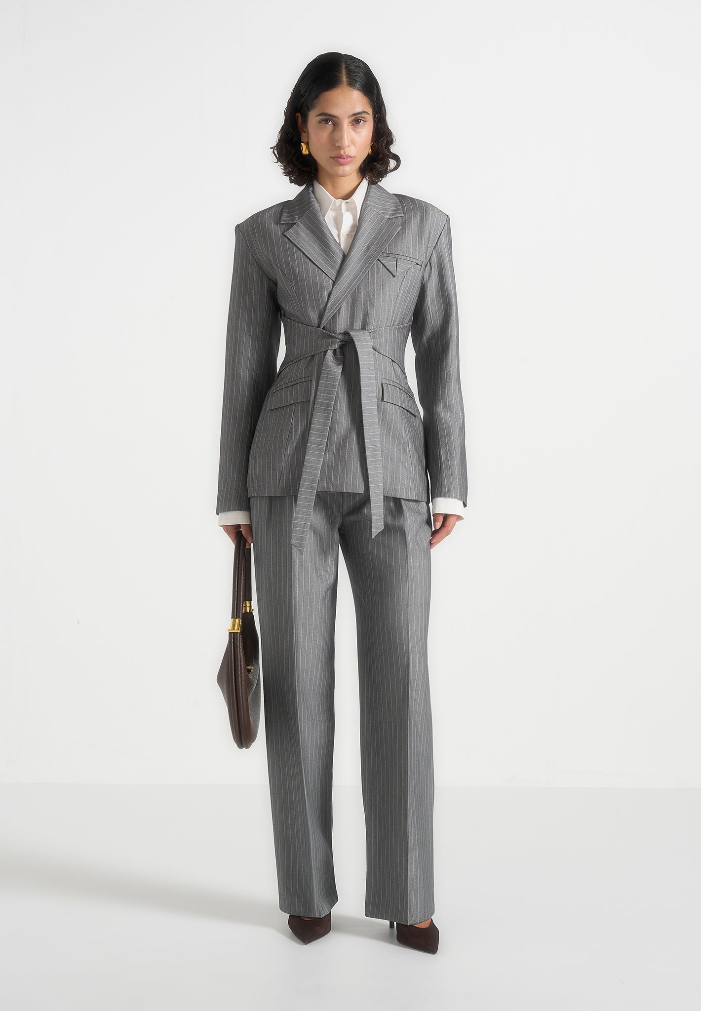 Delphine - Blazer cruzado con rayas diplomáticas - Gris