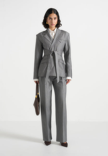 Delphine - Blazer cruzado con rayas diplomáticas - Gris